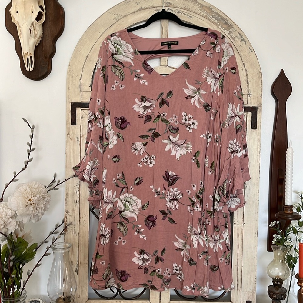 Pink Floral Always Indigo Shift Dress